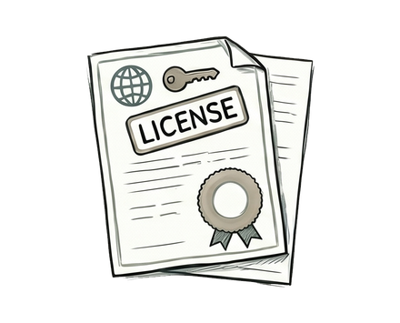 License certificate document with a key icon and seal stamp