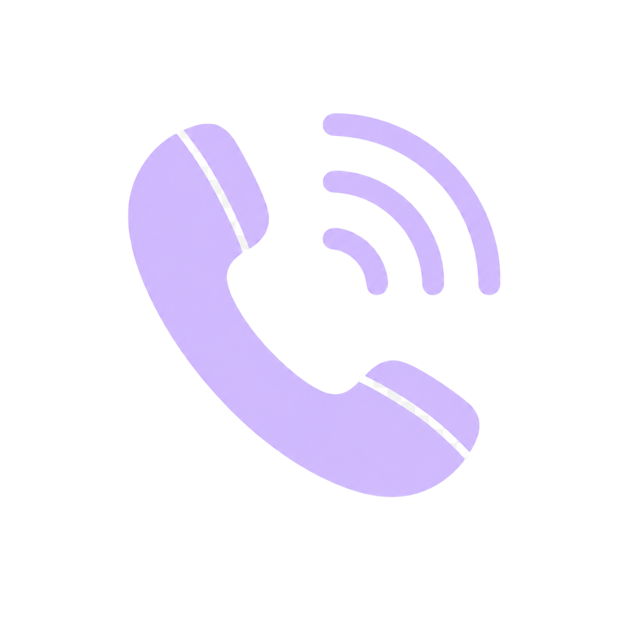 Lavender phone handset with signal waves, suggesting a call icon