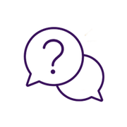 Two overlapping purple chat bubbles, one with a question mark