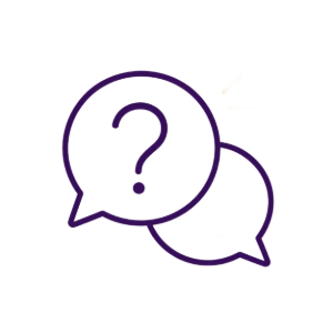 Two overlapping purple chat bubbles, one with a question mark