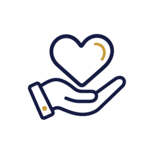 Hand holding a heart icon with a gold accent