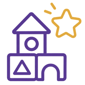 Purple line icon of a toy house with a yellow star