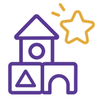 Purple line icon of a toy house with a yellow star