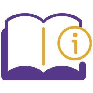 Three outlined office coworkers in purple and gold line art, standing together on a white background