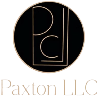 Paxton LLC logo: gold monogram in a black circle above the company name.