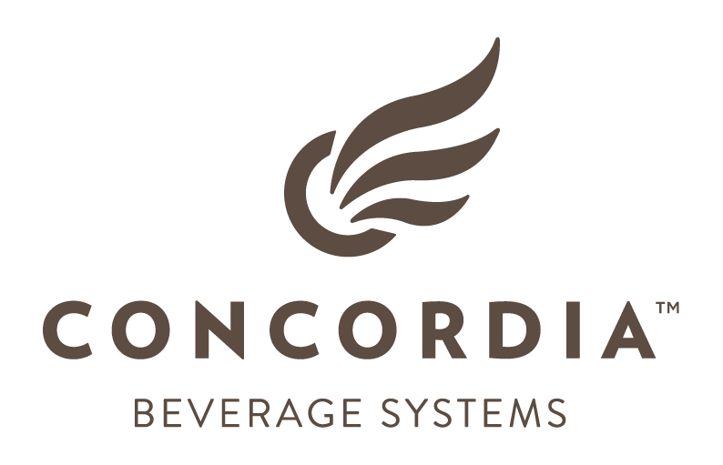 The concordia beverage systems logo has a bird 's wing on it.