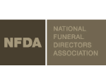 NFDA logo in beige on a brown background, with National Funeral Directors Association text.