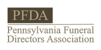 Logo for Pennsylvania Funeral Directors Association with brown “PFDA” text and name below