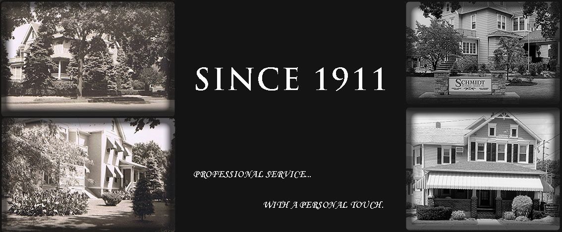 Black-and-white collage of historic homes with “SINCE 1911” centered between four house photos