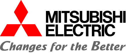 Logo de Mitsubishi Electric avec une icône à trois diamants rouges et un texte noir, suivi du slogan « Des changements pour le mieux ».