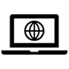 A black icon of a laptop with a globe symbol on the screen, representing internet access or web browsing.