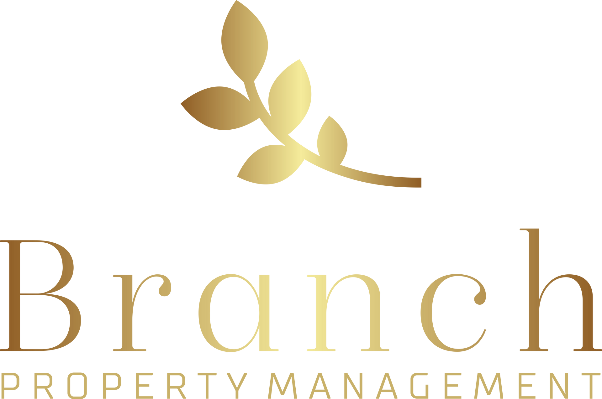 The logo for branch property management has a gold branch with leaves on it.