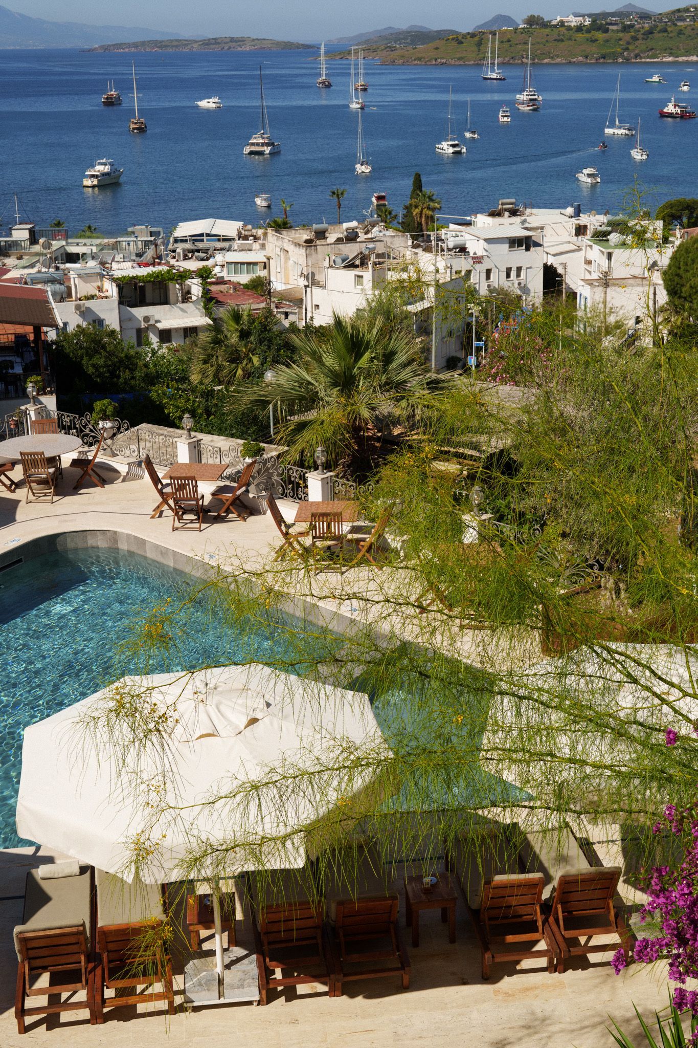Manzara Boutique Hotel Garden | View from a seaside terrace with pool