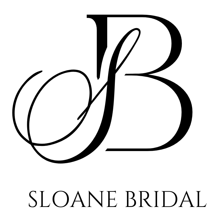 The blissful bridal logo has a blue flower on it.