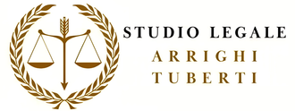 Logo dello Studio Legale Arrighi Tuberti con bilancia dorata e corona d'alloro su sfondo bianco.