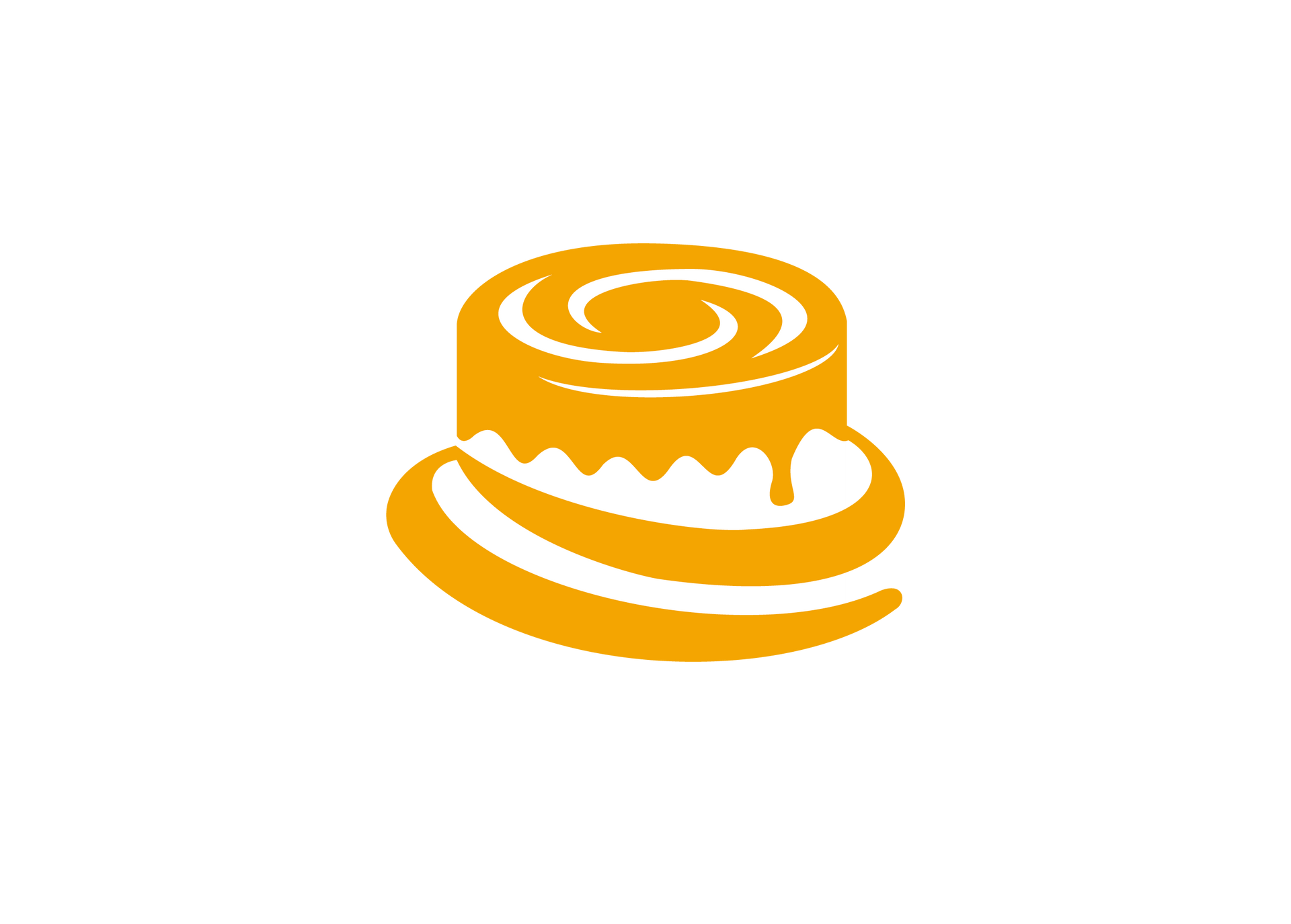 A yellow icon of a cake on a white background