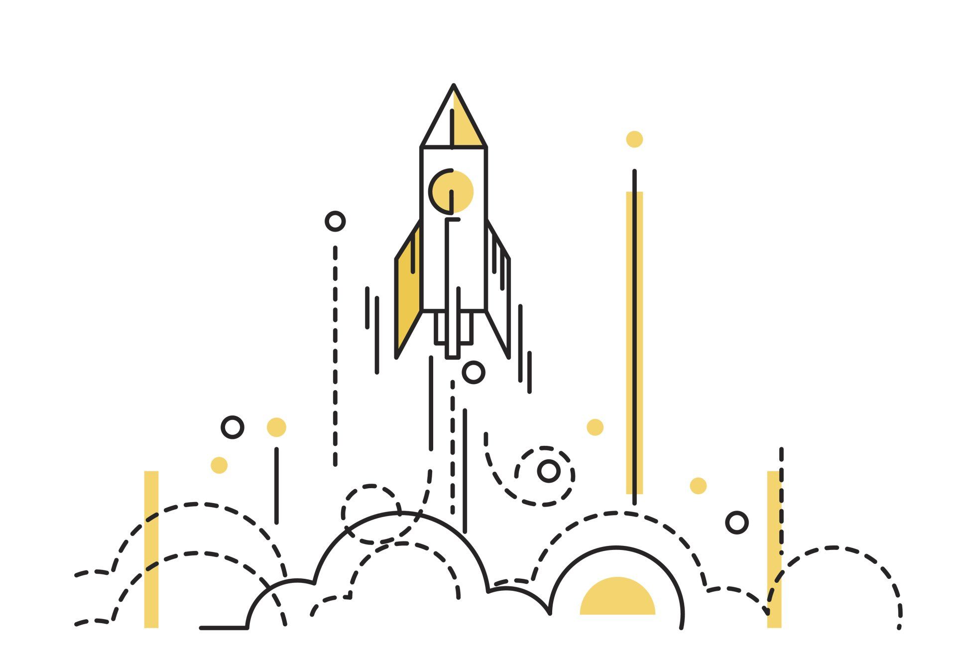 Conceptual graphic of rocket ship successfully taking off