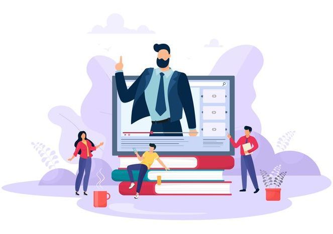 Vector image of a team supporting online event preparation