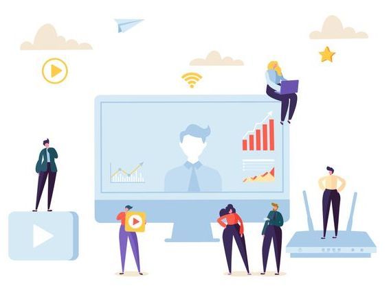A vector image of a team supporting a virtual event production
