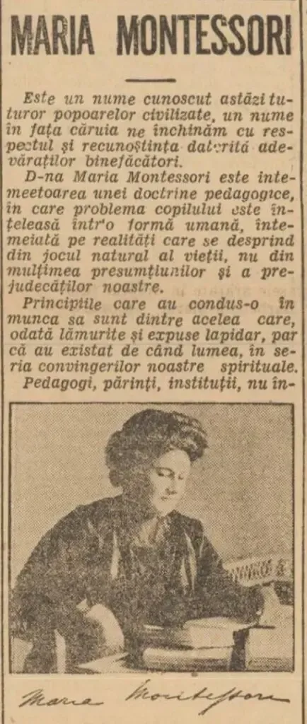 Un articol de ziar despre Metodologia Montessori in Romania