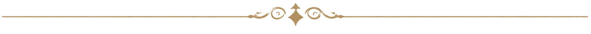Decorative gold horizontal flourish with a small diamond motif on a white background