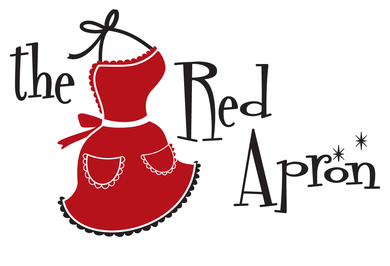 Logo reading “the Red Apron” with a red apron graphic and black script text