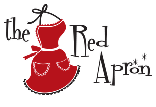 Logo reading “the Red Apron” with a red apron graphic and black script text