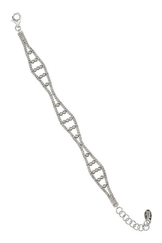 Silver chain bracelet with diamond-shaped links.