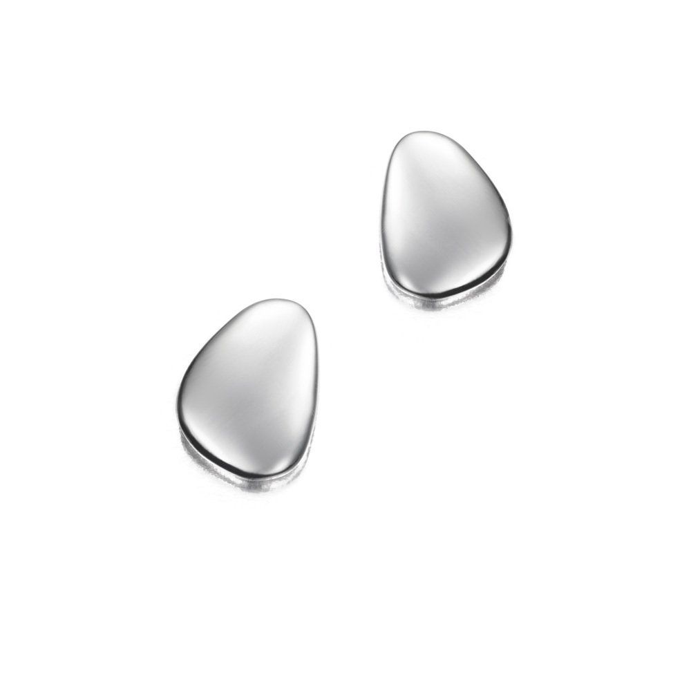 Silver pebble-shaped stud earrings.