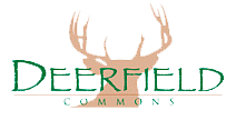 Deerfield Commons logo with tan deer antlers and green text on a white background