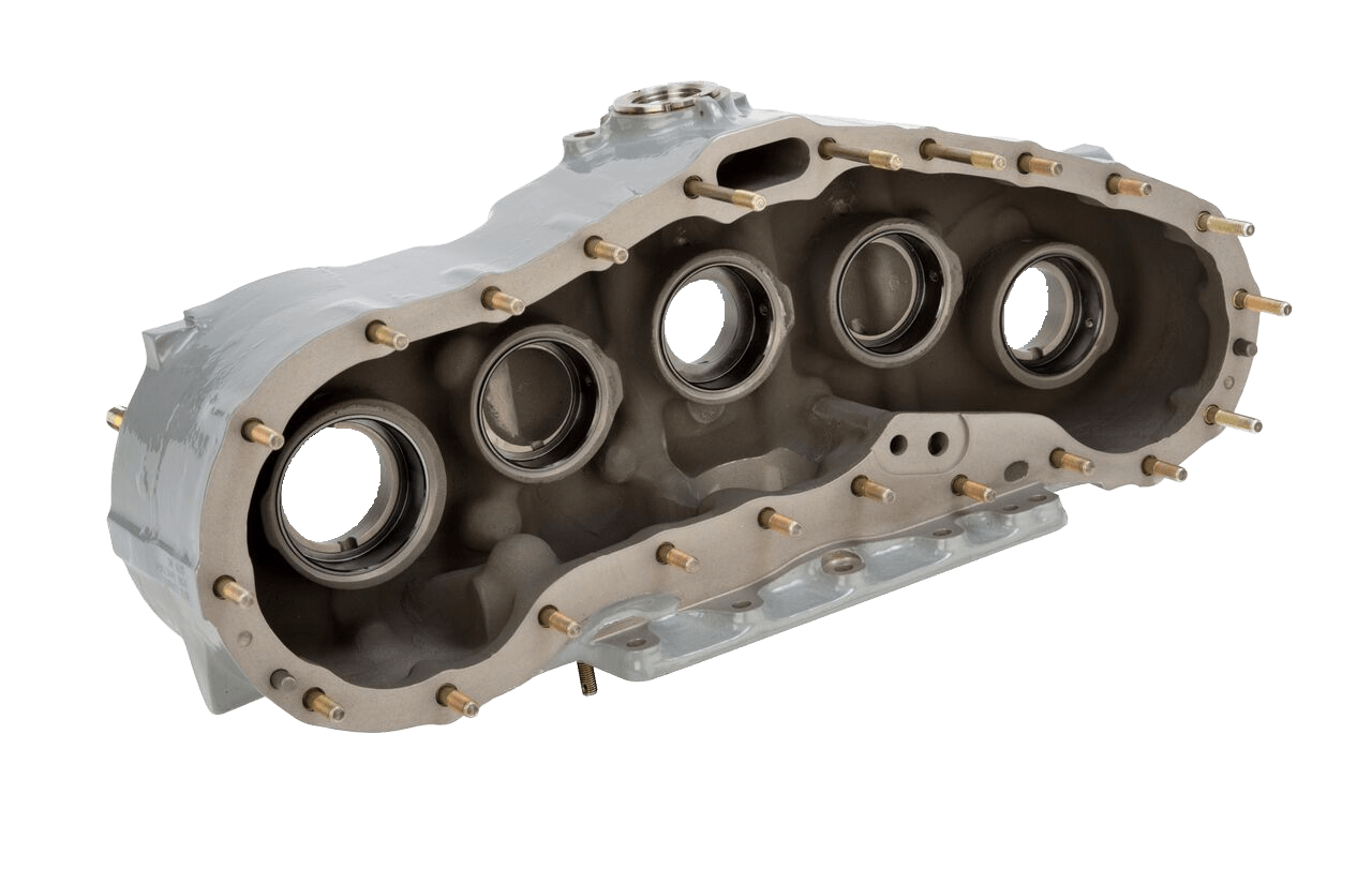 A close up of a metal object with holes in it on a white background.
