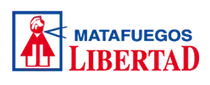 Logotipo de Matafuegos Libertad con icono de extintor rojo y texto azul/rojo sobre fondo blanco.