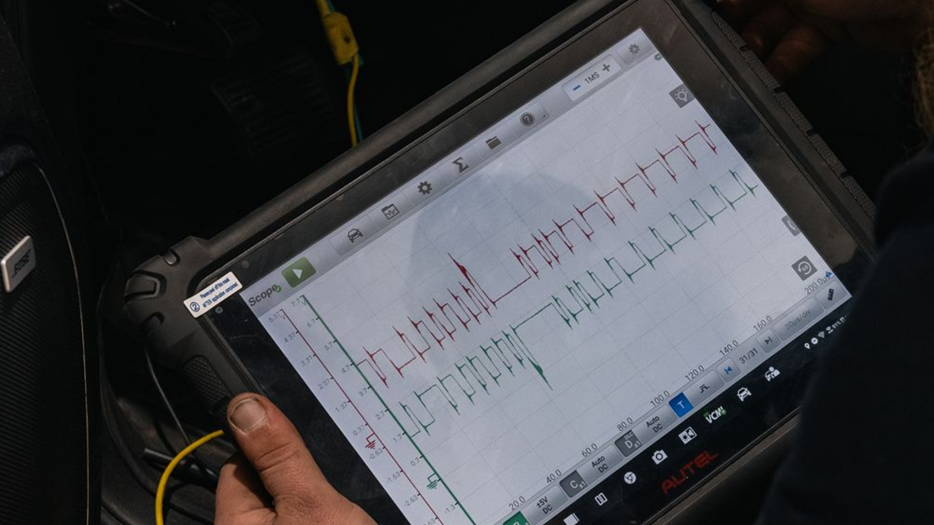Automotive oscilloscope used for advanced engine diagnostics and check engine light troubleshooting