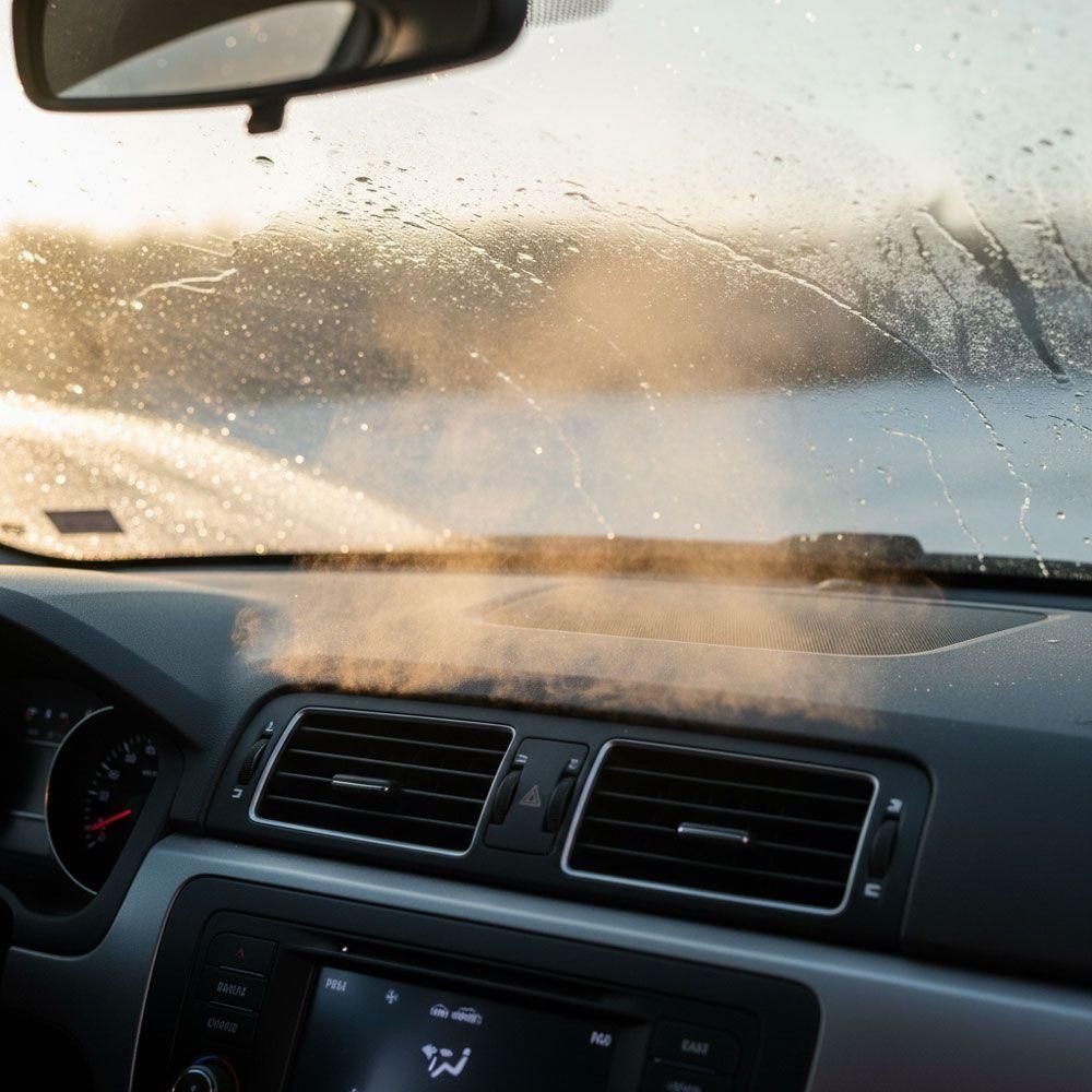 Frosty windshield and car dashboard on a cold Wichita morning, illustrating common car heater issues