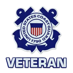 United States Coast Guard emblem with “VETERAN” in bold blue text