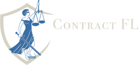 The logo for contract fl paralegal shows a woman holding scales of justice.