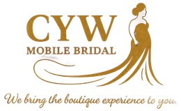 CYW Mobile Bridal logo in gold with a stylized bride silhouette and the tagline “We bring the boutique experience to you.”