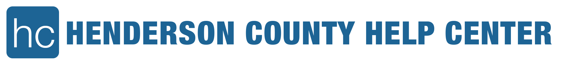Henderson County Help Center logo in blue and white with stylized “hc” icon