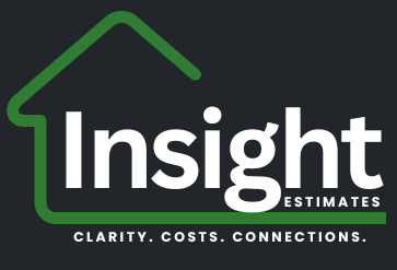 Logo for Insight Estimates: Green house outline over white 