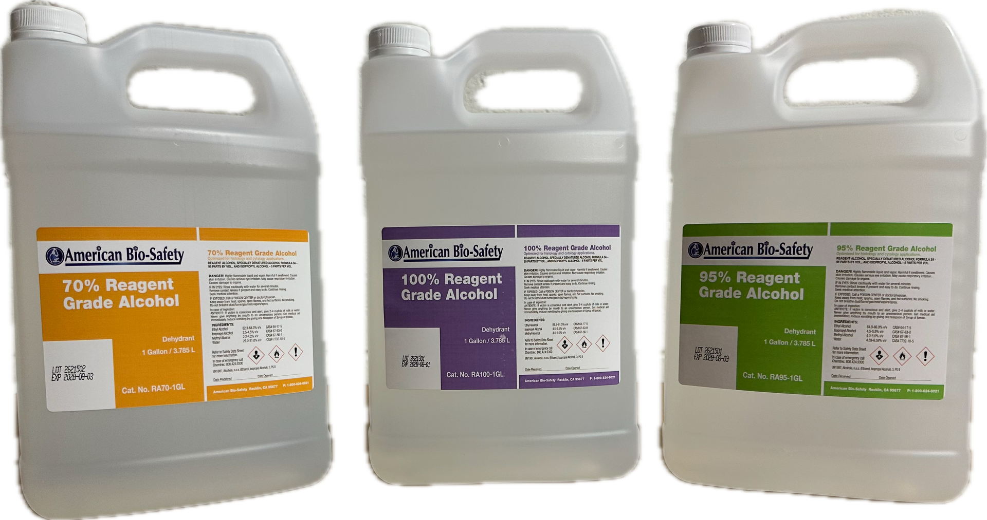 Reagent Alcohols 
100% Alcohol 
95% Alcohol
70% Alcohol