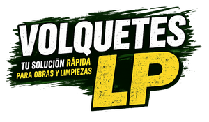 Logo de Volquetes LP, en blanco, amarillo y negro, con el texto “Tu solución rápida para obras y limpiezas”