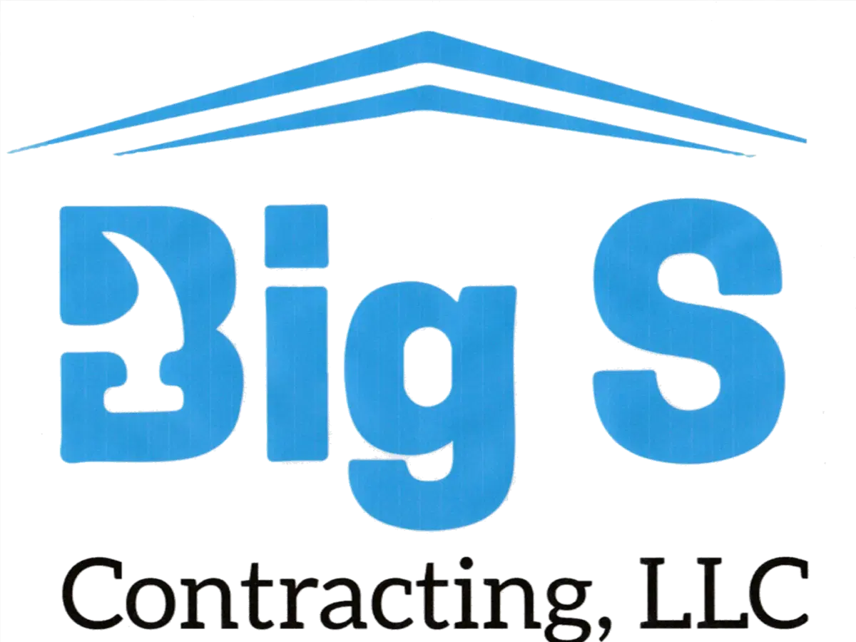 The blue logo for Big S Contracting, LLC, features a stylized hammer forming the letter B beneath a roof-shaped icon.