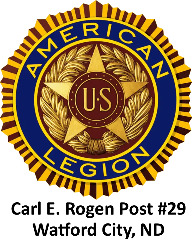 The American Legion emblem for Carl E. Rogen Post #29 in Watford City, ND.
