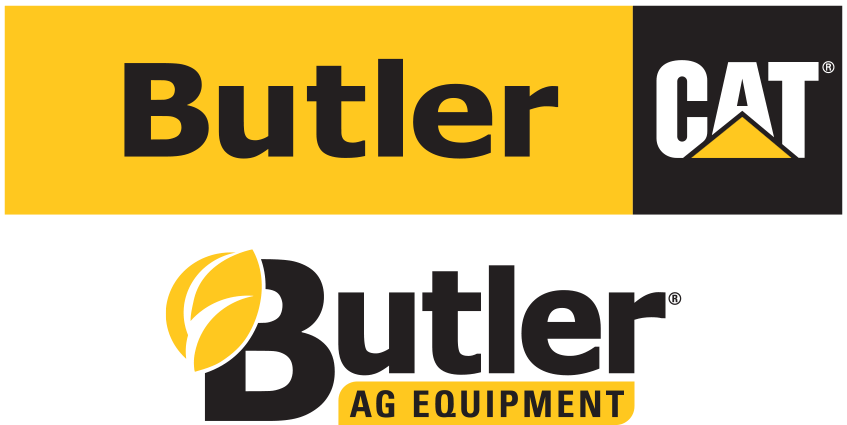 Logos for Butler Machinery, including the CAT brand mark and Butler Ag Equipment.