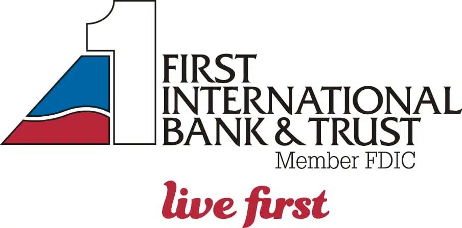 Logo for First International Bank & Trust with the slogan