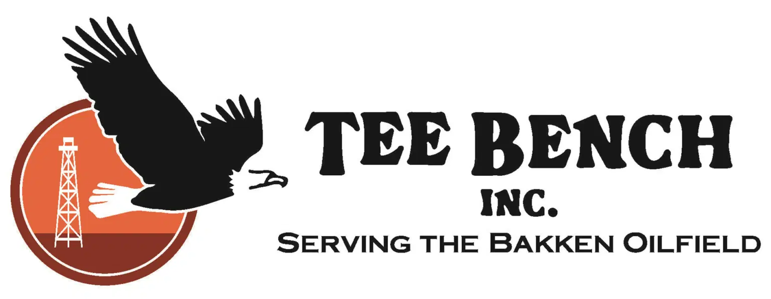 Logo for Tee Bench Inc. featuring an eagle in flight over an oil derrick in a circle with the text