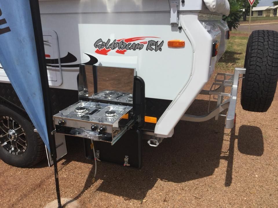 A Caravan With a Stove on the Back of It — Darwin Caravan & RV Centre In Lee Point, NT