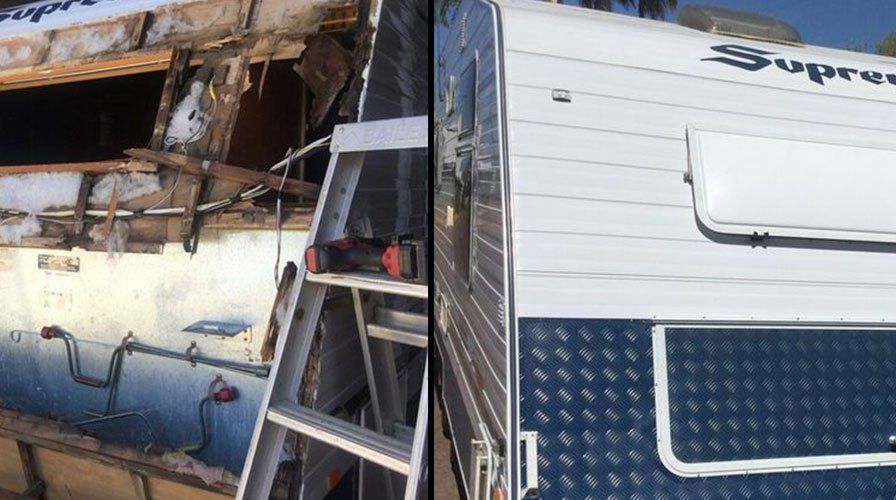 A Before and After Picture of a Camper Being Remodeled — Darwin Caravan & RV Centre In Berrimah, NT
