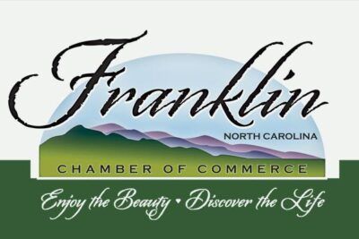 Franklin, North Carolina Chamber of Commerce logo featuring mountains and script font.