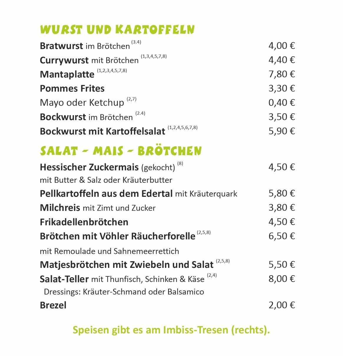 Speisekarte - Speisen